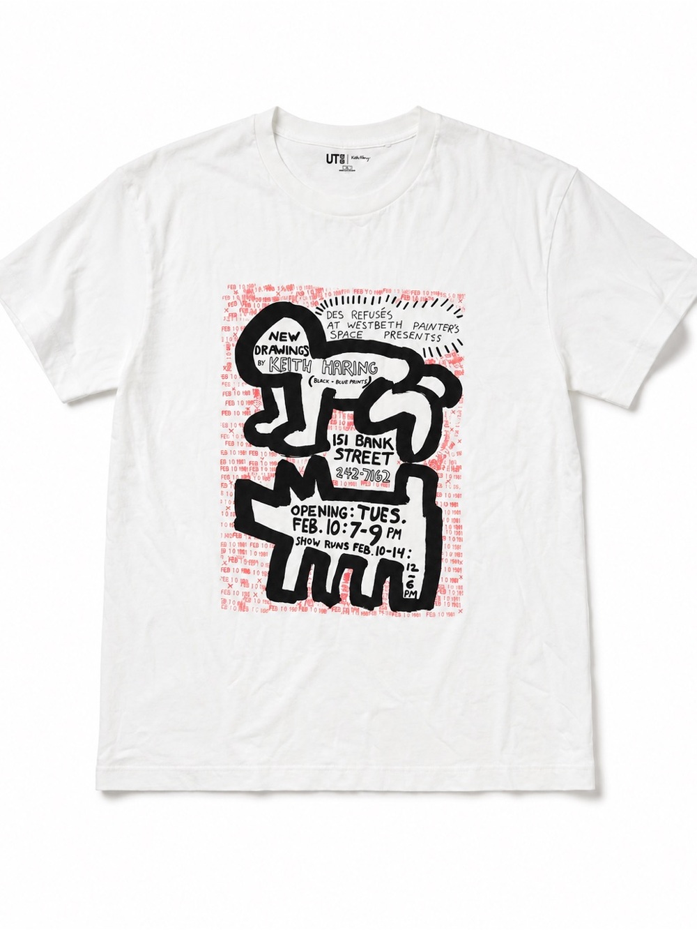 UT White T-Shirt Tee Shirt with Black & Red Keith Haring Artwork